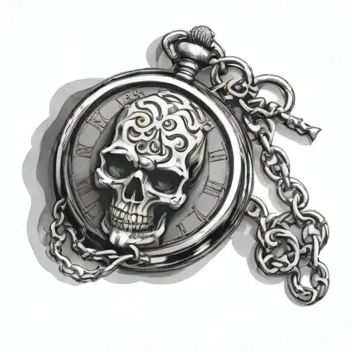 pocket watch with skull in the face and chain wrapped tattoo design idea