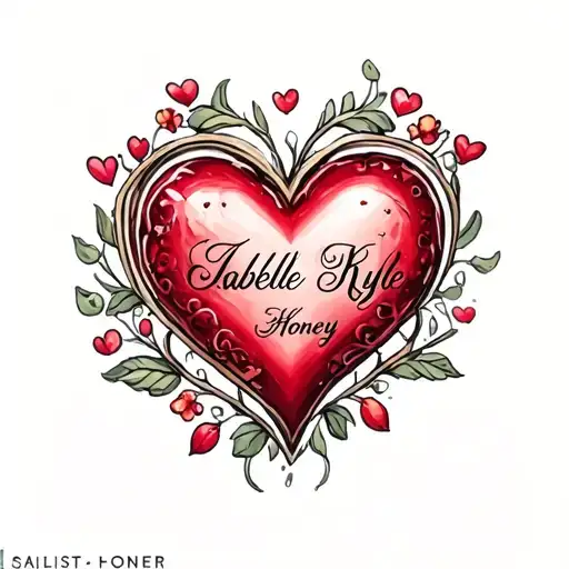 "Isabelle ❤️ Kyle❤️Honey " name shape heart made tattoo design idea
