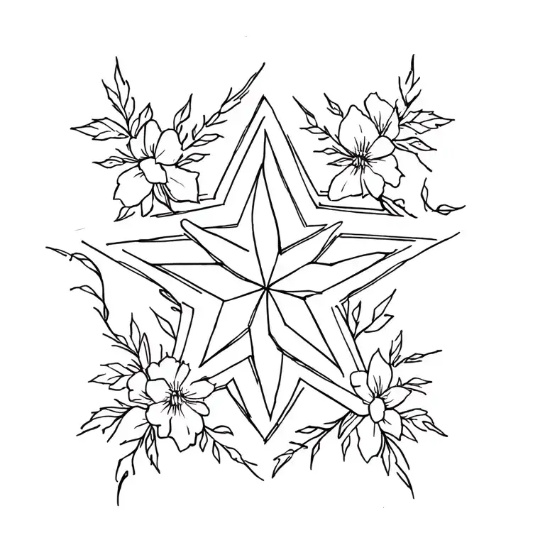 doulbe wall star with vines and flower wrap tattoo design idea