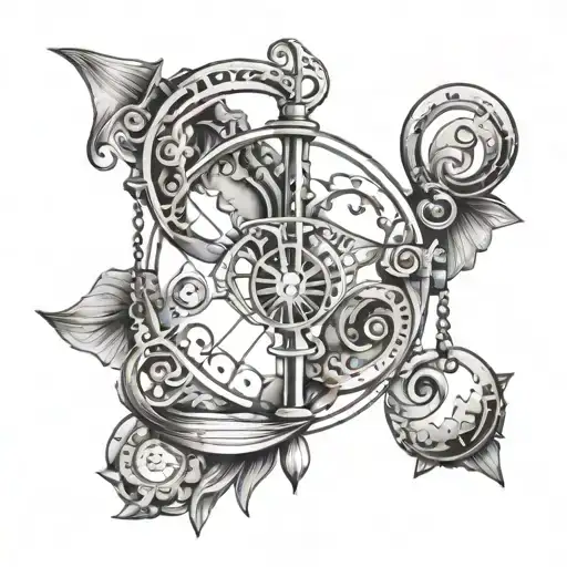 libra pisces sign mixed tattoo design idea