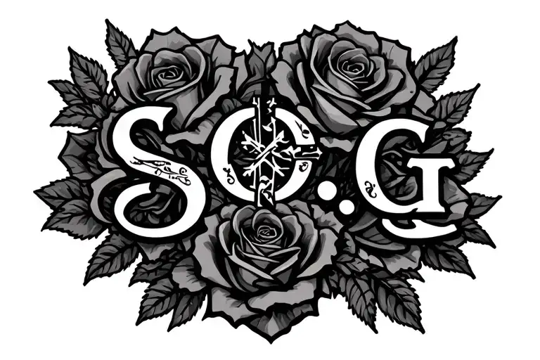 "S.O.G" Roses and cross tattoo design idea