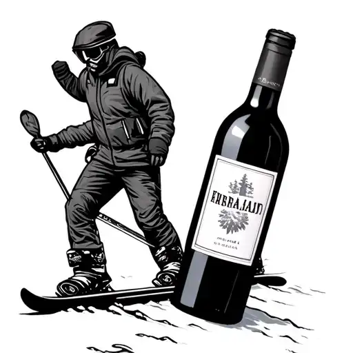 back country skiing wine bottle tattoo design idea