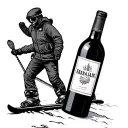 back country skiing wine bottle tattoo design idea