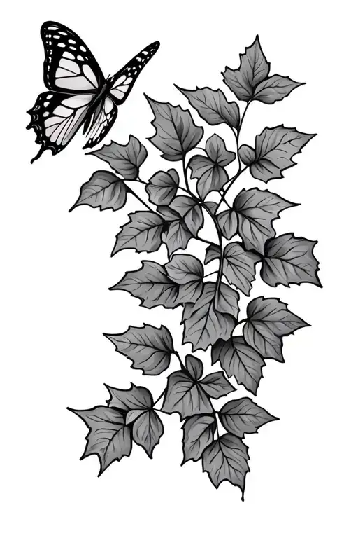 ivy leaves with butterfly tattoo design idea