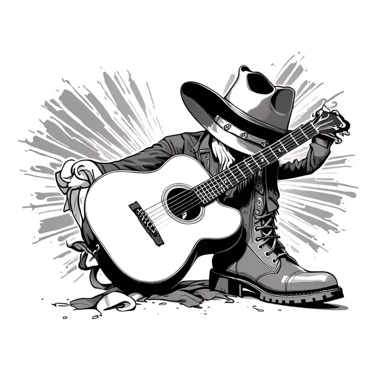 cowboy hat boots guitar tattoo design idea