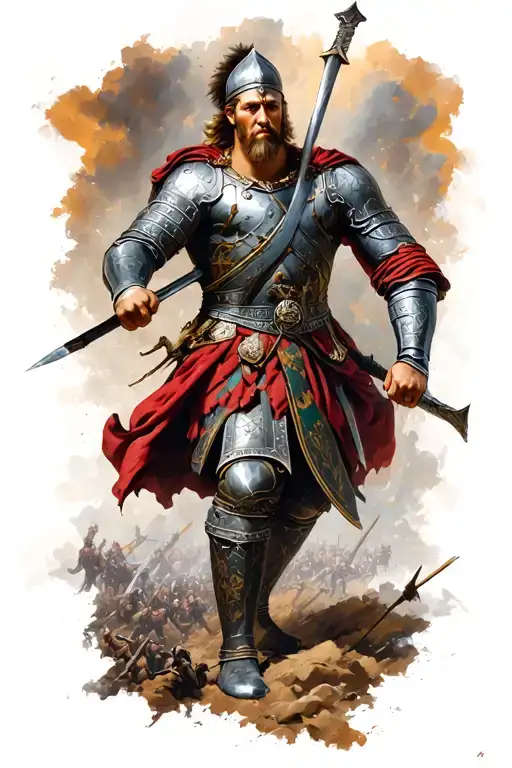 Germanic warrior in battle scene tattoo design idea