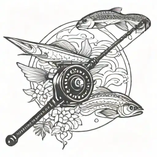 fly fishing rod tattoo design idea