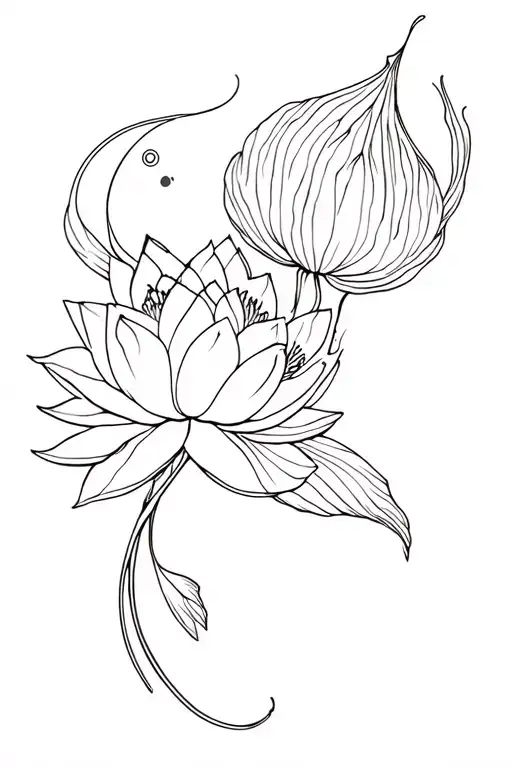asia fan lotus flower koi tattoo design idea