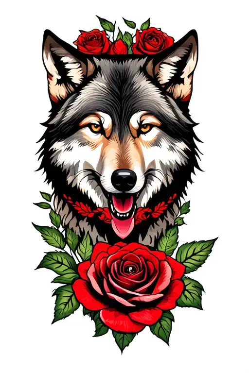wolf blended by roses tattoo design idea