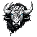 Buffalo With Blue Eyes On Armor Tattoo Design Featuring Celtic Trinity Knot Tattoo tattoo design idea