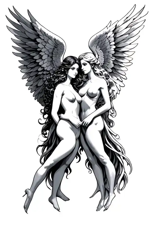 male and female angel gemini tattoo design idea