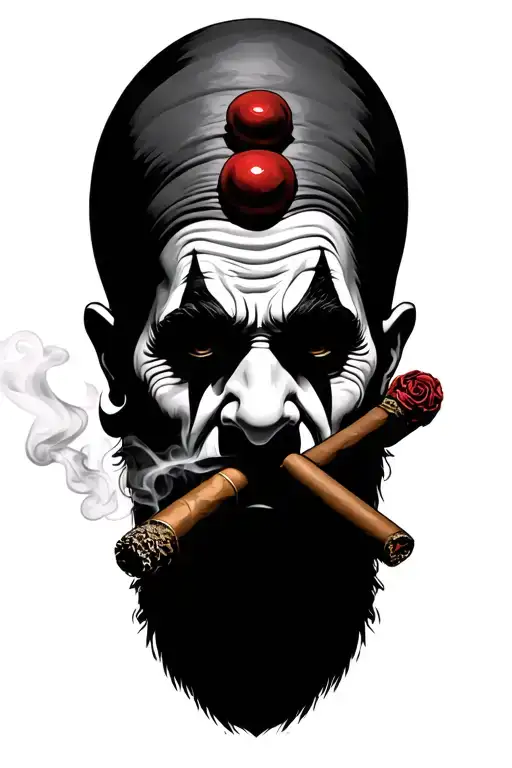 smoking cigar clown face tattoo design idea