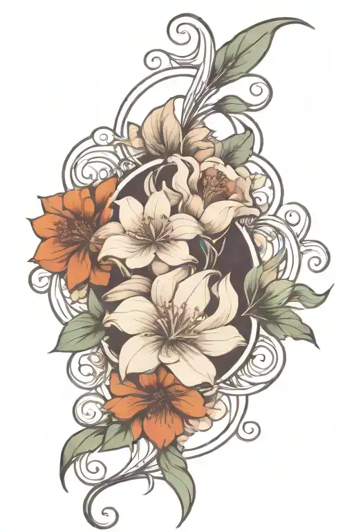 art nouveau floral, symmetrical tattoo design idea