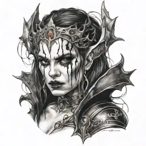 female warrior vampire woman tattoo design idea