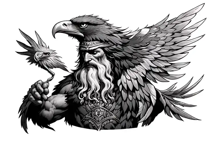 king Nebuchadnezzar with eagle feathers and bird claws but as more of a man than beast tattoo design idea