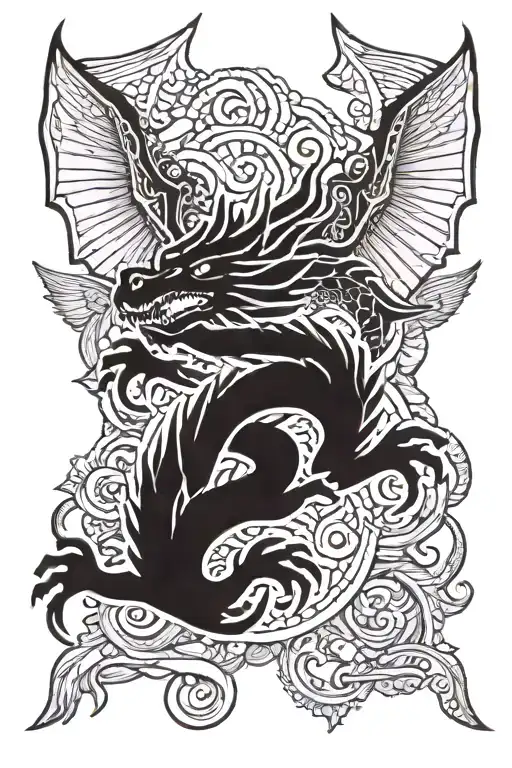 Dragon wings morphing into Filipino flag colors tattoo design idea