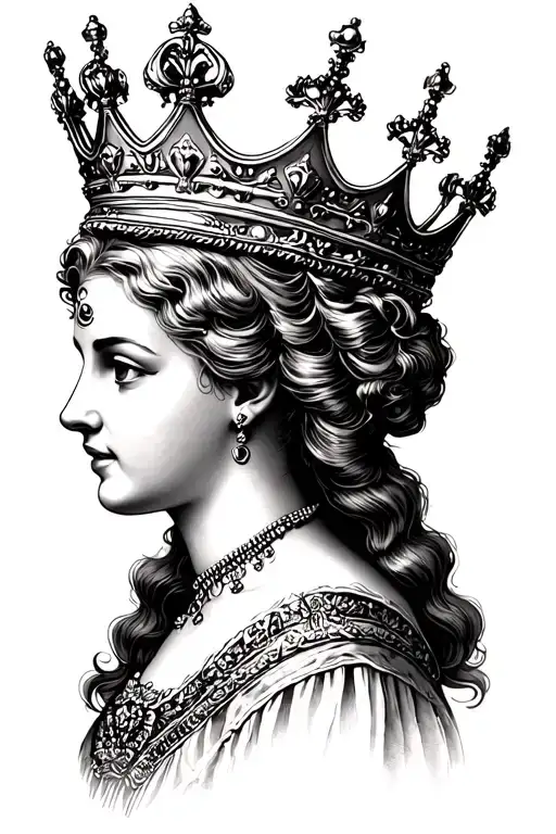 Queen crown with lady head profile looking tattoo design idea
