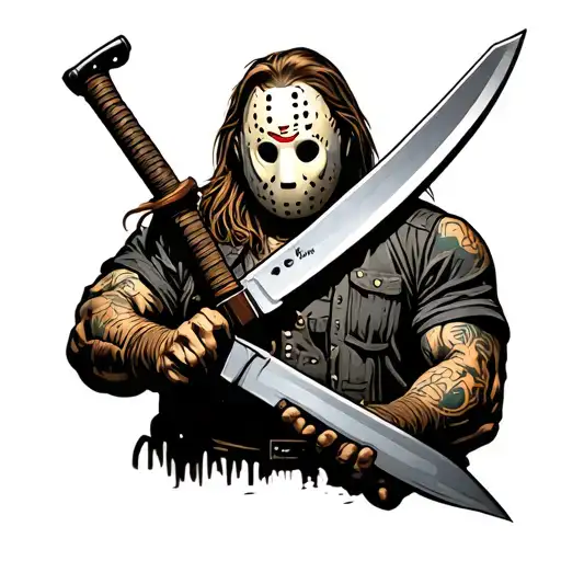 Jason Voorhees with machete with chucky tattoo design idea