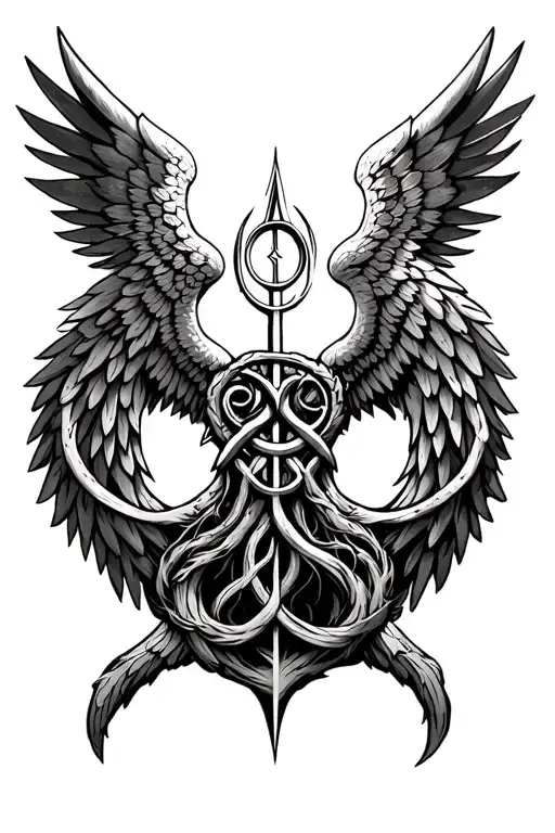 Norse Yggdrasil in the center of Valkyrie wings tattoo design idea