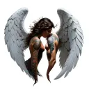 angel vs evil back piece tattoo design idea
