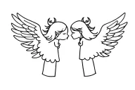 two kissing clild angels with horns kid and girl tattoo design idea