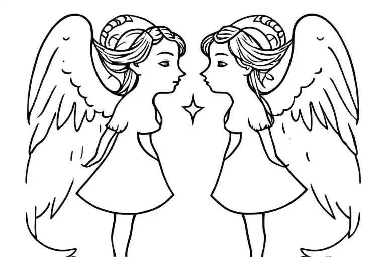 two kissing clild angels with horns kid and girl tattoo design idea
