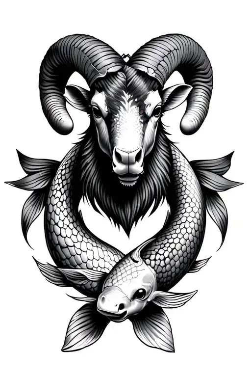 ram with 2 koi fish around it tattoo design idea