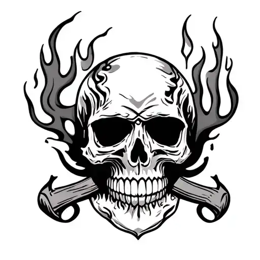 skull n fire flames tattoo design idea