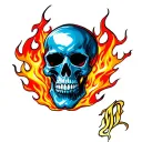 skull n fire flames tattoo design idea