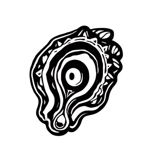 A hipster style oyster that looks like a ear with 1 or 2 earrings tattoo design idea