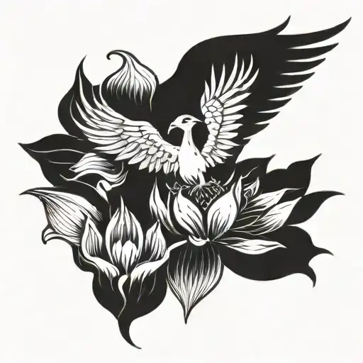 A phoenix rising from a lotus flower symbolizing rebirth and new beginnings tattoo design idea