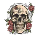 skull roses clock inside tattoo design idea