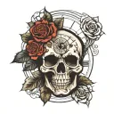 skull roses clock inside tattoo design idea