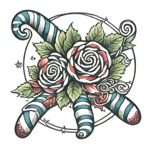 candy cane love you to the moon tattoo design idea
