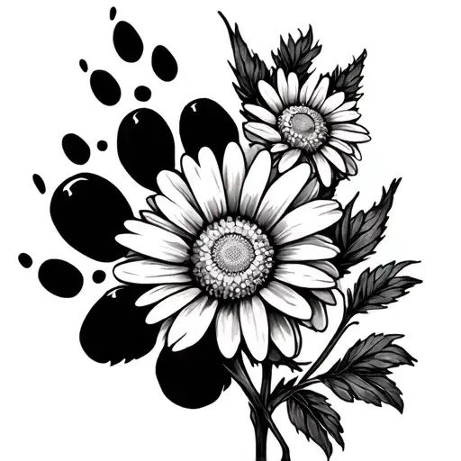 Daisy flower and Bear paw print tattoo design idea
