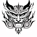 oni mask + polynesian tattoo design idea