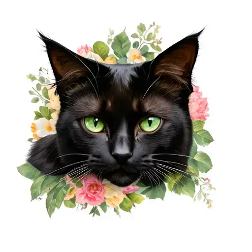Black cat with green eyes tattoo design idea