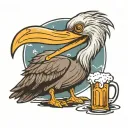 anthropomorphic pelican drinking beer cartoon tattoo design idea