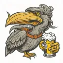 anthropomorphic pelican drinking beer cartoon tattoo design idea