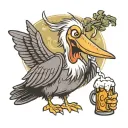 anthropomorphic pelican drinking beer cartoon tattoo design idea