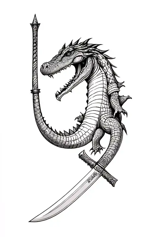 alligator samurai sword tattoo design idea