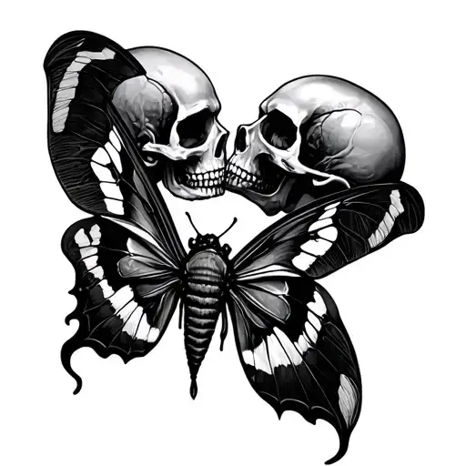 death moth skulls kissing inside tattoo design idea