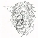 outline of roaring lion face with OCD inside representing tattoo design idea