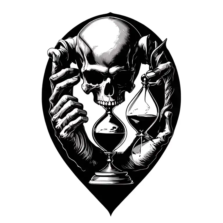 skull holding a hourglass tattoo design idea