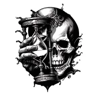 skull holding a hourglass tattoo design idea