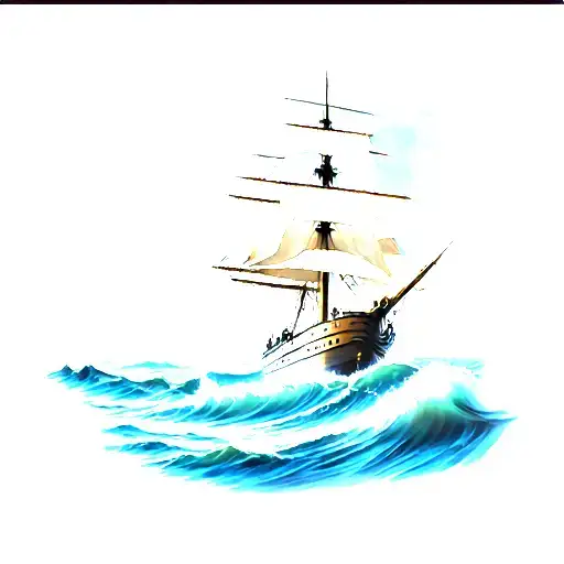 Dutch VOC ship, thunder, clouds, waves, sea tattoo design idea