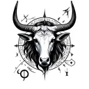 Sagittarius, Taurus, Leo, Aquarius symbol incorporated tattoo design idea