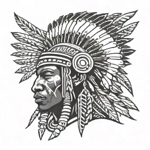 African Warrior With Native American Headress tattoo design idea