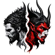 god vs devil war tattoo design idea