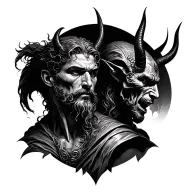 god vs devil war tattoo design idea
